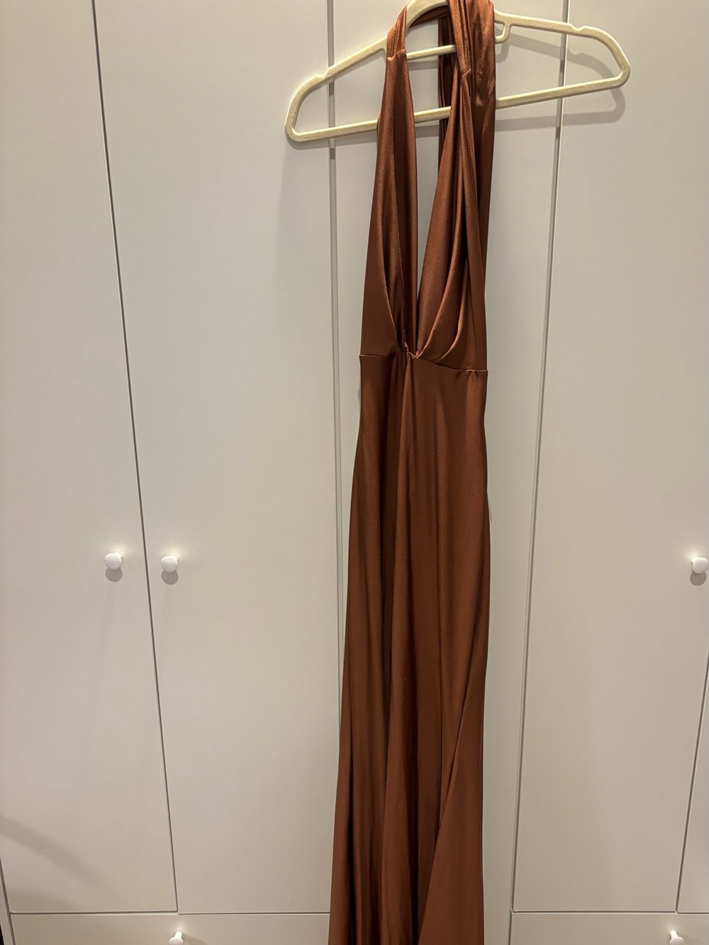 Windsor Copper Brown Backless Halter Maxi Dress